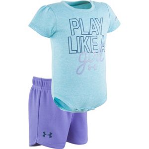 Baby Girl Under Armour Graphic Moisture-Wicking Bodysuit & Mesh Shorts Set