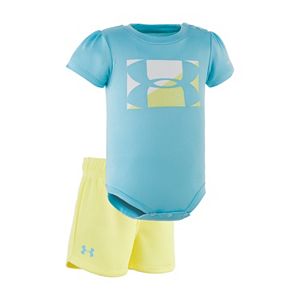 Baby Girl Under Armour Logo Graphic Bodysuit & Mesh Shorts Set