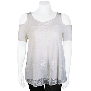 Juniors' Plus Size IZ Byer California Cold-Shoulder Lace Trapeze Top