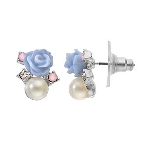 LC Lauren Conrad Blue Flower & Simulated Pearl Cluster Stud Earrings