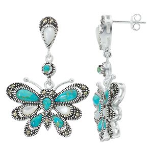 Le Vieux Silver Plated Simulated Turquoise, Marcasite & Mother-of-Pearl Butterfly Earrings