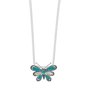 Le Vieux Simulated Turquoise, Mother-of-Pearl & Marcasite Butterfly Pendant