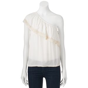 Juniors' Rewind Crochet One Shoulder Top