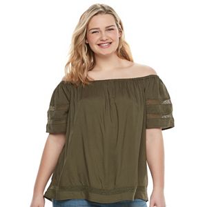 Juniors' Plus Size SO® Crochet Off-The-Shoulder Top