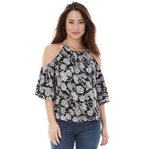 Juniors' IZ Byer California Floral Cold Shoulder Top