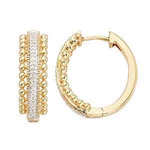 Gold Tone Sterling Silver Diamond Accent Bead Hoop Earrings