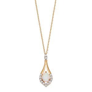 Gold Tone Sterling Silver Lab-Created Opal & White Sapphire Teardrop Pendant