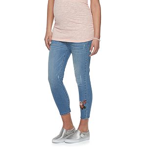 Maternity a:glow Belly Panel Embroidered Capri Jeans