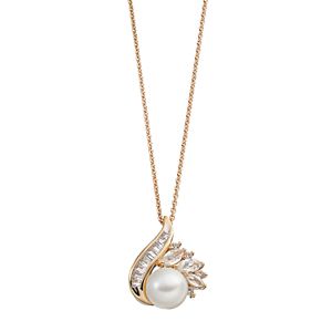 14k Gold Over Silver Freshwater Cultured Pearl & Lab-Created White Sapphire Pendant