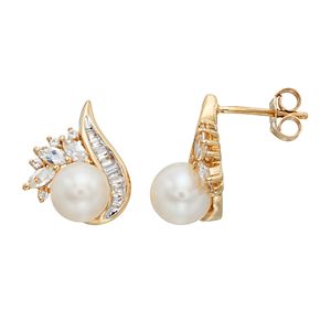 14k Gold Over Silver Freshwater Cultured Pearl & Lab-Created White Sapphire Swirl Drop Earrings