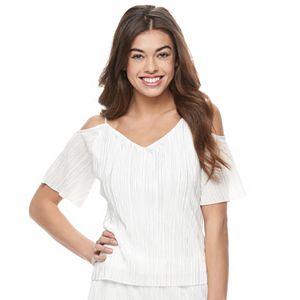 Juniors' Jolie Vie Cold Shoulder Crinkled Top