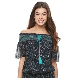 Juniors' Jolie Vie Smocked Off The Shoulder Top