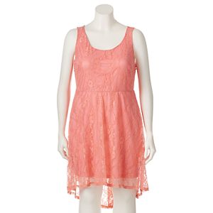 Juniors' Plus Size Wrapper Lace High-Low Skater Dress