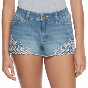 Juniors' Candie's® Floral Cutout Denim Shortie Shorts