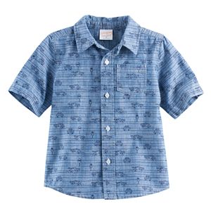 Baby Boy Jumping Beans® Cars Chambray Button-Front Short Sleeve Shirt