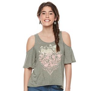 Juniors' Mudd® Print Cold Shoulder Top