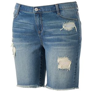 Juniors' Plus Size Mudd® Ripped Bermuda Jean Shorts