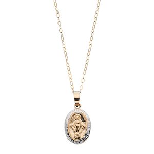 Charming Girl Kids 14k Gold Two Tone Miraculous Medal Pendant Necklace