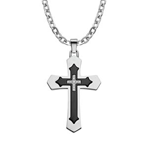 AXL by Triton Men's Stainless Steel 1/10 Carat T.W. Diamond Cross Pendant