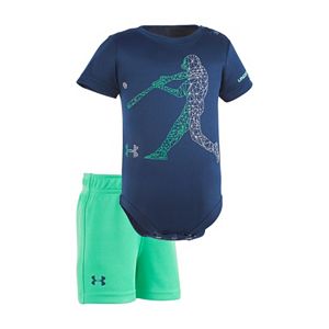 Baby Boy Under Armour Baseball Player Graphic Bodysuit & Mesh Shorts Set