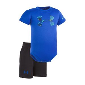 Baby Boy Under Armour Graphic Logo Bodysuit & Mesh Shorts Set
