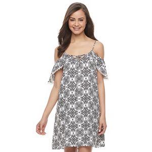 Juniors' Trixxi Lace-Up Off Shoulder Shift Dress