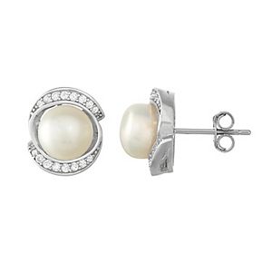 Sterling Silver Freshwater Cultured Pearl & Cubic Zirconia Stud Earrings