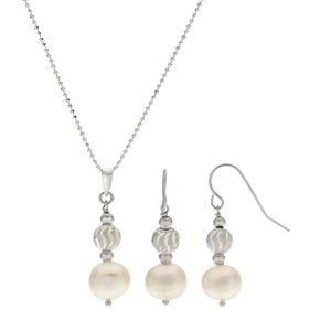 PearLustre by Imperial Sterling Silver Freshwater Cultured Pearl & Bead Pendant & Drop Earring Set