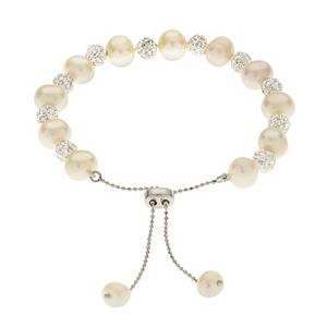 PearLustre by Imperial Sterling Silver Freshwater Cultured Pearl & Crystal Bolo Bracelet