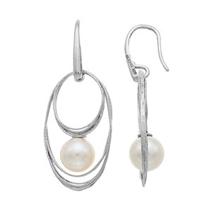 PearLustre by Imperial Sterling Silver Freshwater Cultured Pearl Hoop Drop Earrings