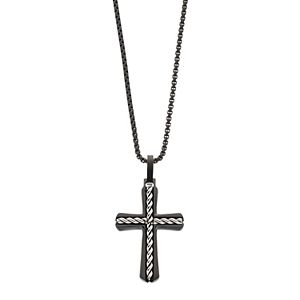 LYNX Men's Two Tone Stainless Steel Textured Cross Pendant Necklace