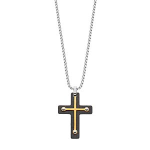LYNX Men's Tri Tone Stainless Steel Cross Pendant Necklace