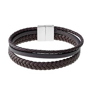 LYNX Men's Stainless Steel & Braided Brown Leather Bracelet