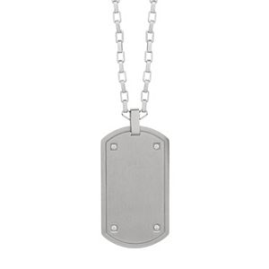 LYNX Men's Cubic Zirconia Stainless Steel Dog Tag Necklace