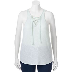 Juniors' Plus Size SO® Lace Up V-Neck Tank