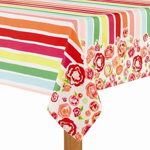Celebrate Summer Together Striped Floral Tablecloth