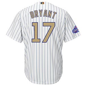 Men's Majestic Chicago Cubs Kris Bryant 2016 World Series Champions Gold Program Cool Base Replica Jersey