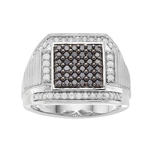 Men's Sterling Silver 1 Carat T.W. Black & White Diamond Square Ring