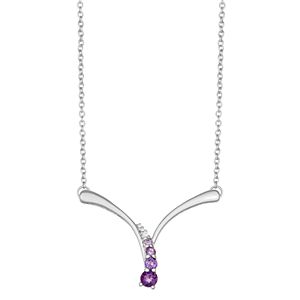 Sterling Silver Amethyst & Lab-Created White Sapphire Chevron Necklace