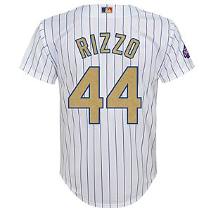 Boys 8-20 Majestic Chicago Cubs Anthony Rizzo 2016 World Series Champions Gold Program Cool Base Replica Jersey