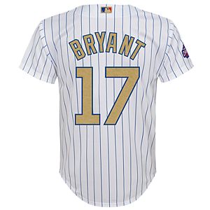 Boys 8-20 Majestic Chicago Cubs Kris Bryant 2016 World Series Champions Gold Program Cool Base Replica Jersey