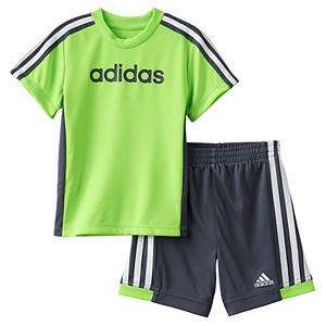 Baby Boy adidas Graphic Striped Tee & Striped Shorts Set