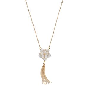 LC Lauren Conrad Long Mother-of-Pearl Flower Tassel Necklace