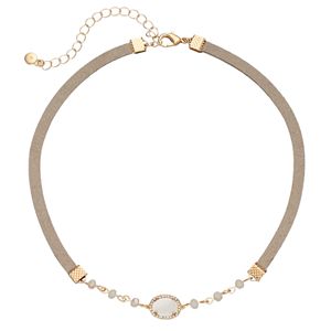 LC Lauren Conrad Mother-of-Pearl Oval Faux Suede Choker Necklace