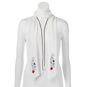 Mudd® Embroidered Floral Skinny Scarf & Feather Lariat Necklace Set