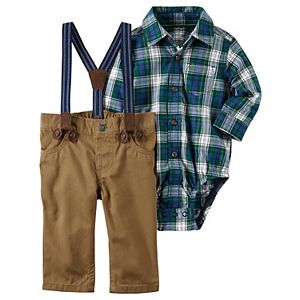 Baby Boy Carter's Plaid Shirt, Suspenders & Pants Set