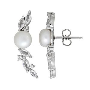 Simply Vera Vera Wang Sterling Silver Dyed Freshwater Cultured Pearl & Lab-Created White Sapphire Vine Drop Earrings