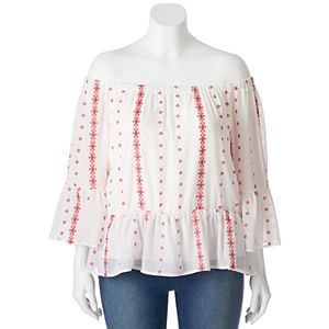 Juniors' Plus Size HeartSoul Off-the-Shoulder Peasant Top