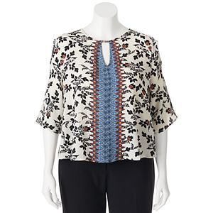 Juniors' Plus Size HeartSoul Print Cold Shoulder Top