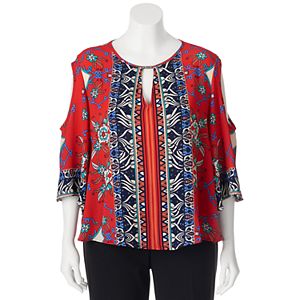 Juniors' Plus Size HeartSoul Print Cold Shoulder Top